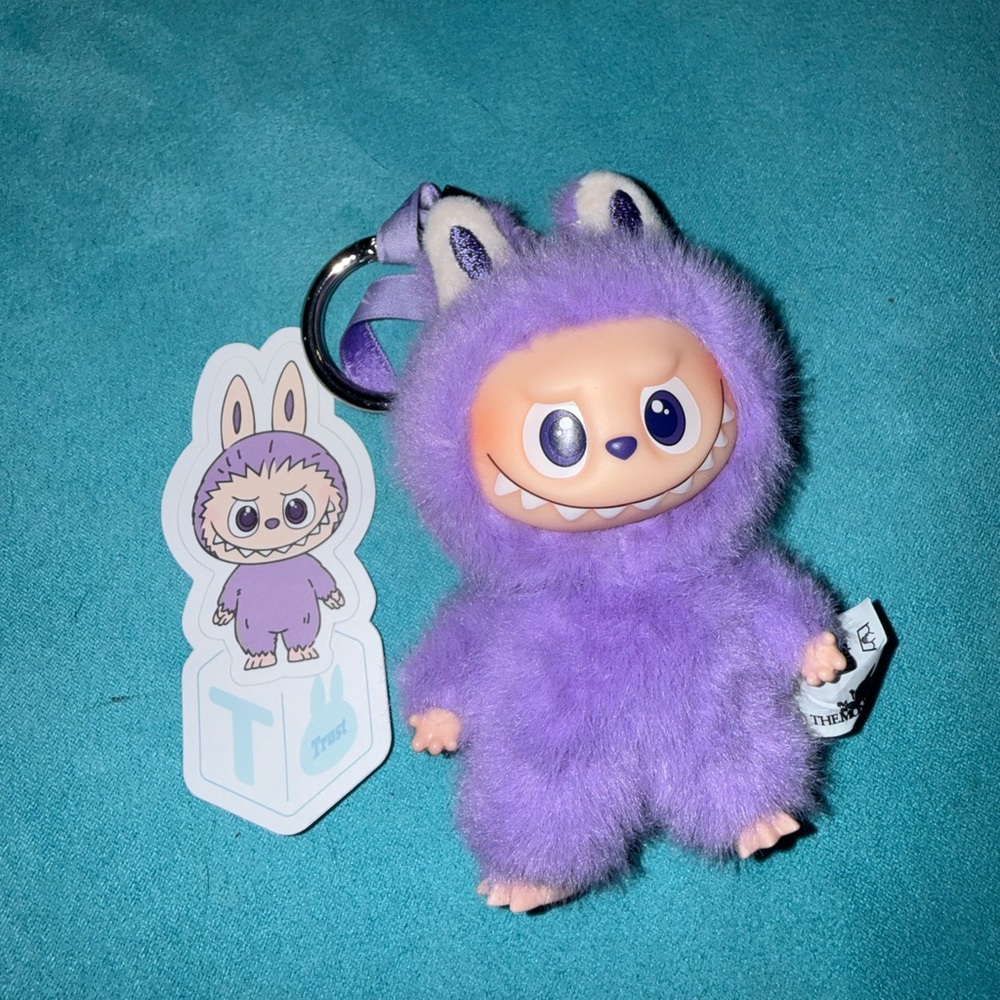 Labubu Letter M - Purple Plush Monster Keychain - Cute Fuzzy Small Pet Toy